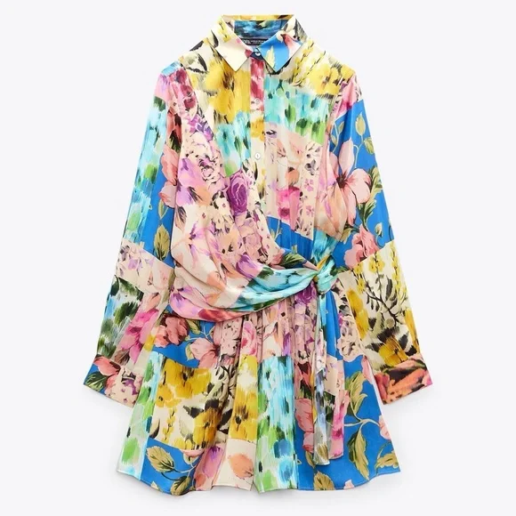 Zara Floral Multicolor Long Sleeve Dress - Picture 1 of 2
